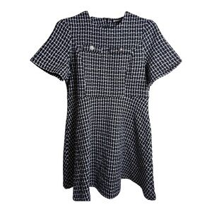 Allegra K Black White Tweed Shift Dress Size Small Classic Preppy